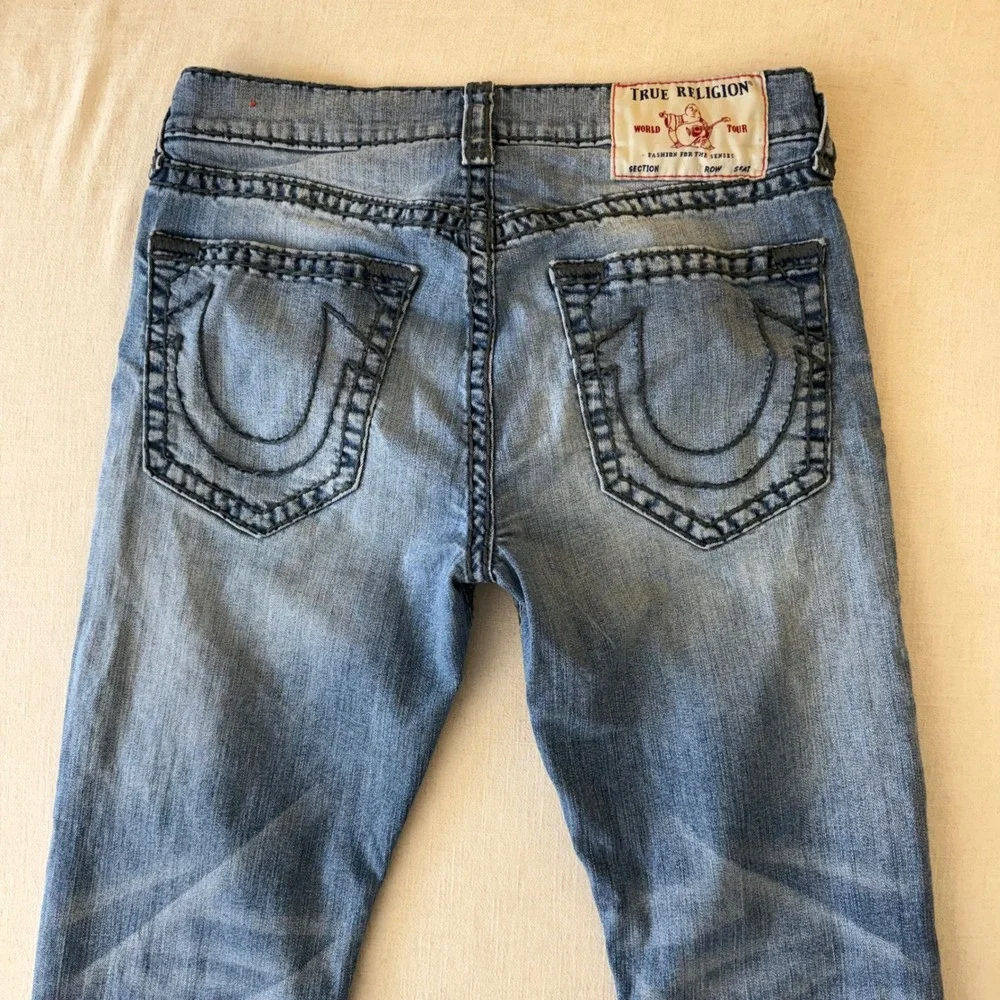 True Religion Ricky Relaxed Straight Jeans 34 Blue Contrast Stitch Y2K Denim